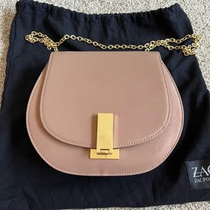 Zac Posen blush leather shoulder bag. Gold tones. Crossbody